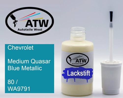 Chevrolet, Medium Quasar Blue Metallic, 80 / WA9791: 20ml Lackstift, von ATW Autoteile West.